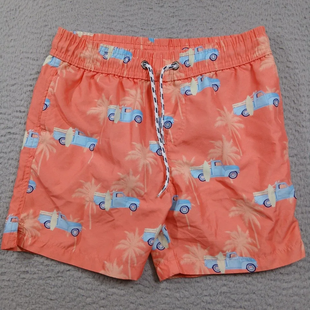 Snapper Rock Swim Trunks Youth 10–12 Orange Surf Truck Palm‎ Print